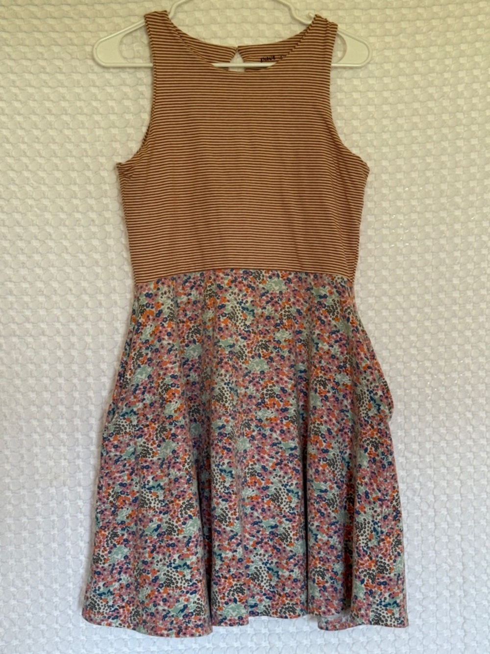 Pact Striped Tank Top and Floral Skirt Dress in Rust and Multi